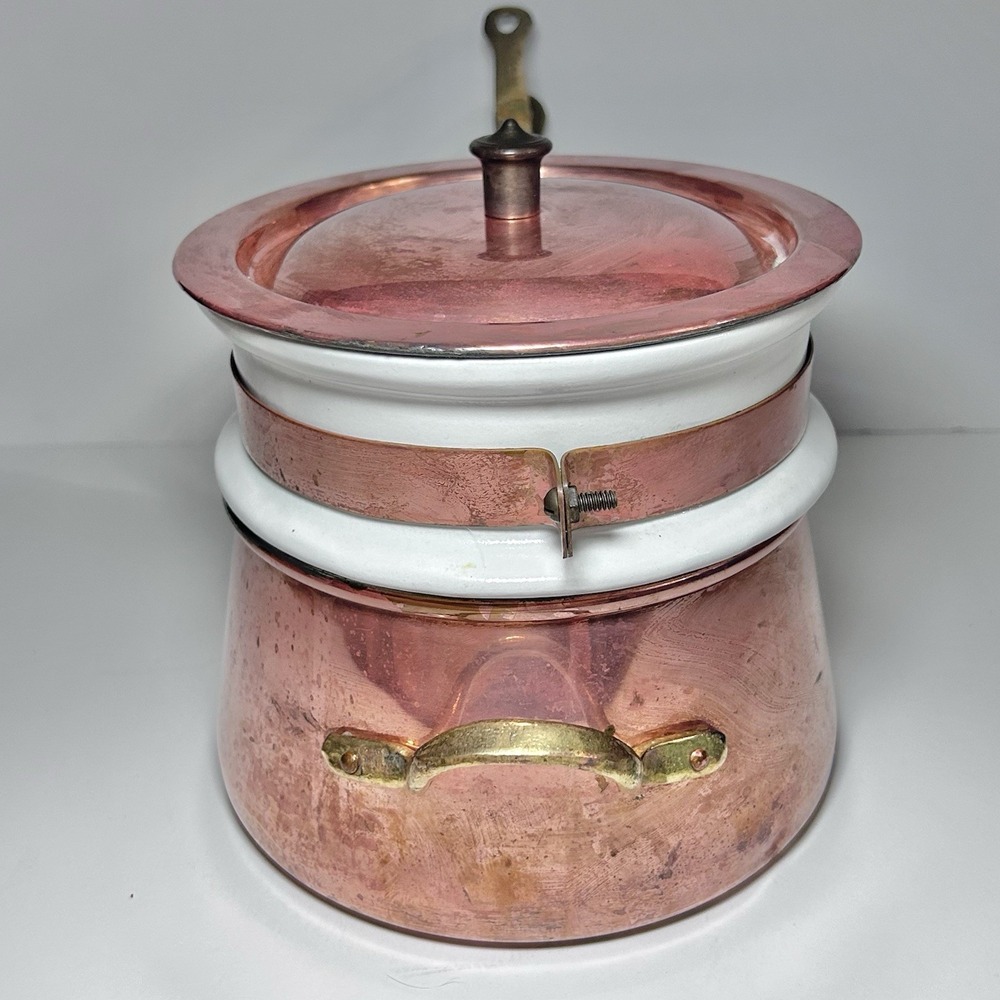 Vintage Taurus Portuguese Copper Double Boiler with Ceramic Insert Brass Handle - Picture 3 of 12